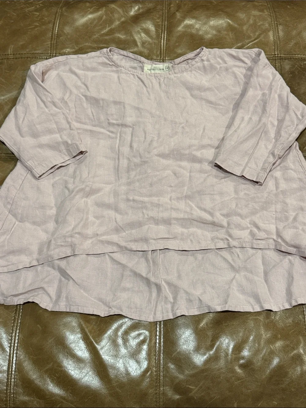 notPERFECTLINEN Pale Pink High-Low Relaxed Linen-Blend Tunic S/M - Picture 2 of 9